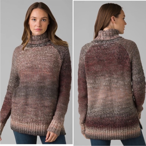 PRANA Women's L Wool Blend Autumn Rein Sweater Tunic Turtleneck Knit Gorpcore - Picture 1 of 7